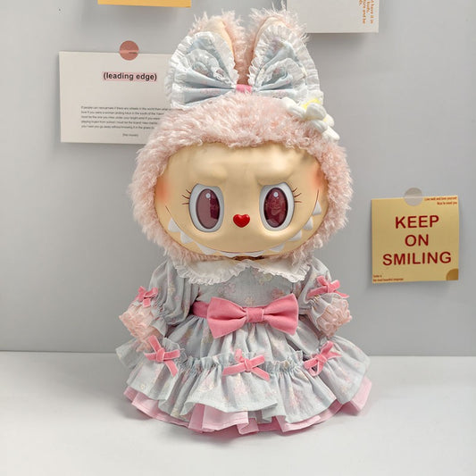 38cm big doll outfit blue dress with pink bow