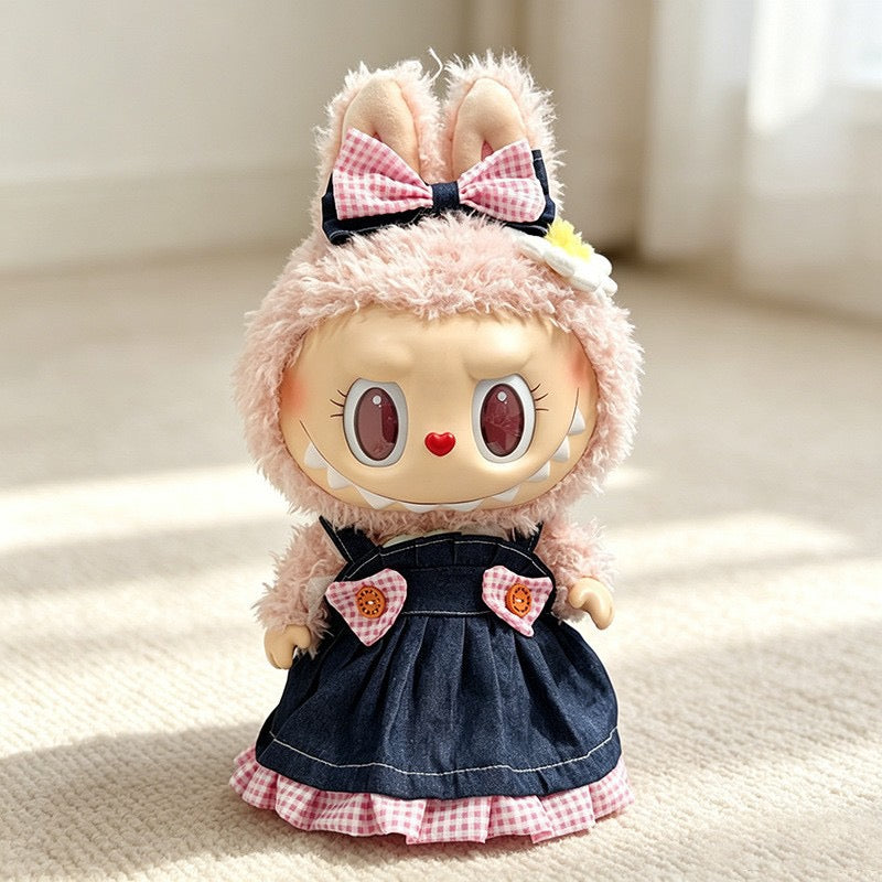 38cm big doll outfit jean dress with pink bow