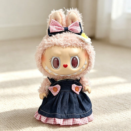 38cm big doll outfit jean dress with pink bow